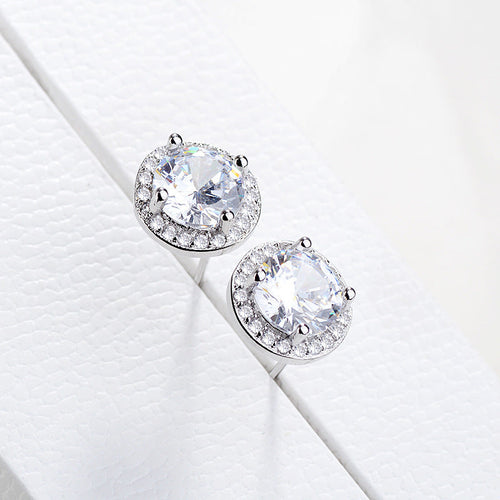 1 carat round diamond earrings plated in 18k white gold -E568