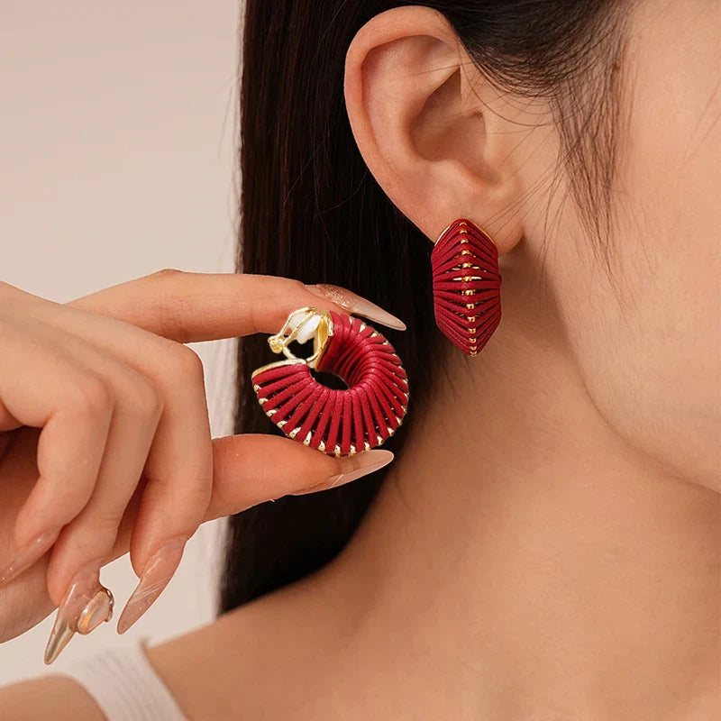 Wire Wrap Leather Hoop Clip on Earring